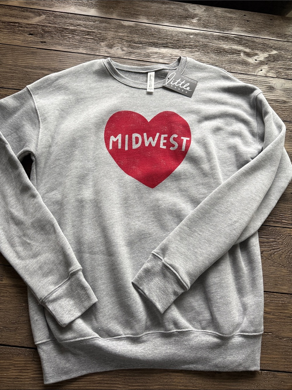 Bella Canvas Gray Sweatshirt with Red Heart MIDWEST Graphic